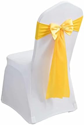 Pack of 6 Satin Stretch Chair Sash Bow, No Need Tied, Spandex Chair Bands, Chair Ribbons Bows for Hotel Wedding Party Banquet Birthday Reception Decor (Yellow) by moderw