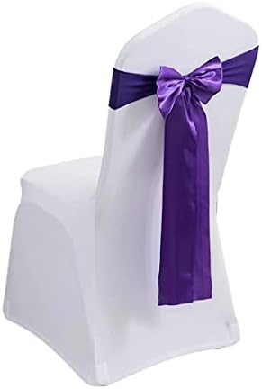 Pack of 100 Satin Stretch Chair Sash Bow, No Need Tied, Spandex Chair Bands, Chair Ribbons Bows for Hotel Wedding Party Banquet Birthday Reception Decor (Dark Purple) by moderw