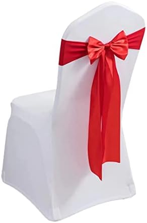 Pack of 6 Satin Stretch Chair Sash Bow, No Need Tied, Spandex Chair Bands, Chair Ribbons Bows for Hotel Wedding Party Banquet Birthday Reception Decor (Red) by moderw