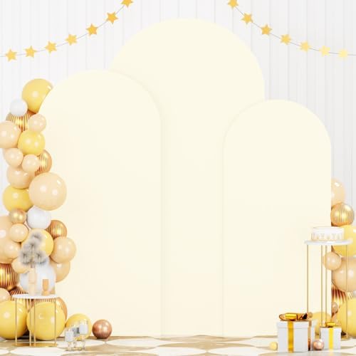 FOTSHARER Ivory Arch Cover Set of 3 Spandex Wedding Backdrop Arch Covers 6FT 5FT 4FT Chiara Arched Stand Cover Stretchy Backdrop for Birthday Party Bridal Baby Shower Graduation Balloon Decorations by FOTSHARER