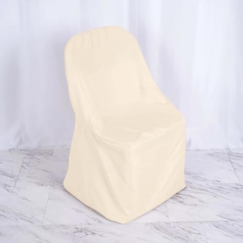 Efavormart 5 PCS Beige Linen Polyester Folding Chair Covers for Dining Chairs Party Wedding Banquet Outdoor Event Catering Slipcovers by efavormart