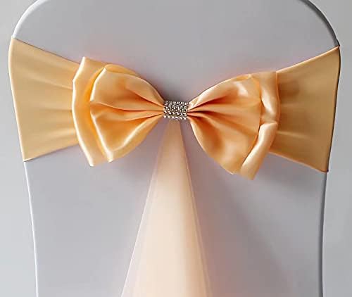 10Pcs Stretch Satin Chair Sashes Bows Chair Bands Decor for Hotel Wedding Reception Party Event Chair Cover Decoration Champagne - Image 2