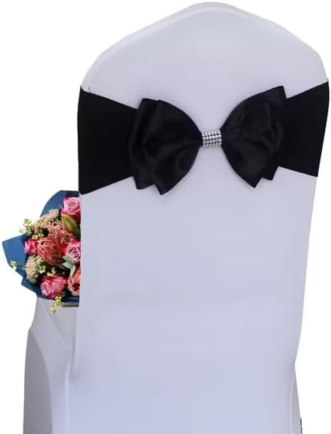10 PCS Spandex Chair Sash Bow Tied,Elastic Sashes Chair Bands for Wedding Party Reception Events Celebration Banquets Hotel Event Decorations Chairs Decoration(Black) by DDCBNS