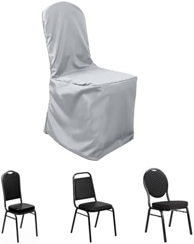 Efavormart 20PCS | Round Top Silver Polyester Banquet Chair Covers Linen Dinning Chair slipcover for Wedding Party Event Catering by efavormart
