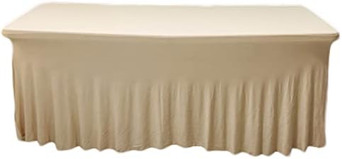 Spandex Table Covers 8ft Rectangle Champagne Tablecloth, Fitted Tablecloth Protector Covers For 8 foot Tables Decoration Wedding Baby Shower Birthday Party Banquet Event Meeting Business Dinner by hapygasmAZ