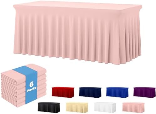 Deep Dream 6 Pack Pink Spandex Table Covers 4 Foot, Fitted Stretch Tableclothes 24x48 Inch, Wrinkle Free 4FT Fitted Table Clothes with Skirt for Party, Banquet, Wedding and Events by DeepDream