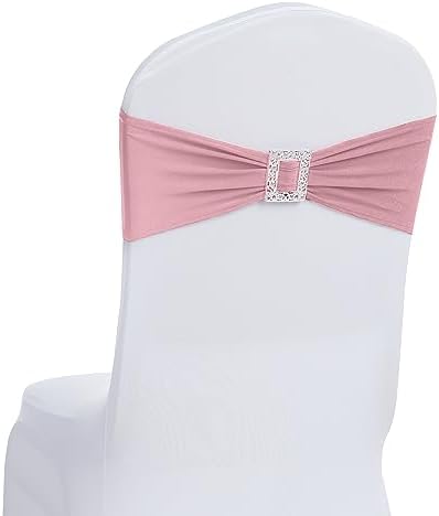 Joccun 120 PCS Spandex Chair Sashes Bows Stretch Chair Cover Band with Buckle Slider Universal Elastic Chair Ties for Wedding Banquet Party Event Decoration (Dusty Pink) by Joccun