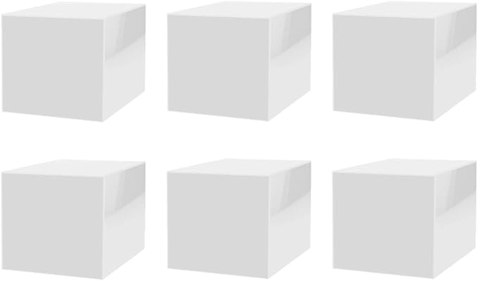 6 Pack 4" Acrylic Display Riser Box with One Open Side No Lid Versatile Glossy White Square Lucite Retail Product Platform or Merchandise Storage Bin No Assembly by Marketing Holders by MarketingHolders