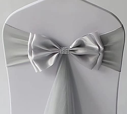6Pcs Stretch Satin Chair Sashes Bows Chair Bands Decor for Hotel Wedding Reception Party Event Chair Cover Decoration Grey - Image 2