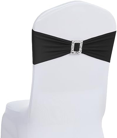 Joccun 30 PCS Spandex Chair Sashes Bows Stretch Chair Cover Band with Buckle Slider Universal Elastic Chair Ties for Wedding Banquet Party Event Decoration (Black) by Joccun