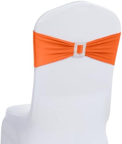 Joccun 30 PCS Spandex Chair Sashes Bows Stretch Chair Cover Band with Buckle Slider Universal Elastic Chair Ties for Wedding Banquet Party Event Decoration (Orange) by Joccun