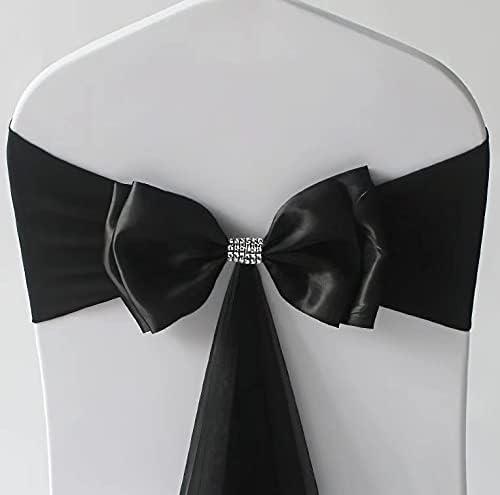 10Pcs Stretch Satin Chair Sashes Bows Chair Bands Decor for Hotel Wedding Reception Party Event Chair Cover Decoration Black - Image 2
