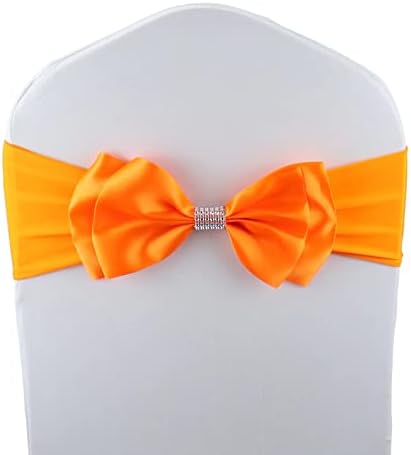 50 PCS Double Bows Stretch Chair Sashes, for Wedding Party Chair Cover Decoration, Spandex Stretch Chairs Bands (Pack of 50 Orange) by MYS+QiQi