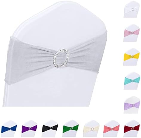 ManMengJi 25PCS Chair Sashes, Sliver Spandex Sashes Bows, Chair Cover Bands with Buckle Slider for Banquet, Party, Hotel Event Decorations - Image 5