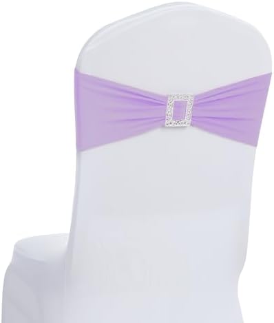 Joccun 30 PCS Spandex Chair Sashes Bows Stretch Chair Cover Band with Buckle Slider Universal Elastic Chair Ties for Wedding Banquet Party Event Decoration (Lavender) by Joccun