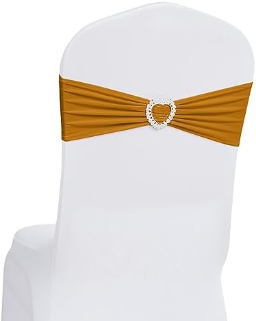 Pack of 60 Spandex Chair Sashes Bows Stretch Chair Cover Band with Buckle Slider Universal Elastic Chair Ties for Wedding Banquet Party Event Decoration (Gold) by Howhic