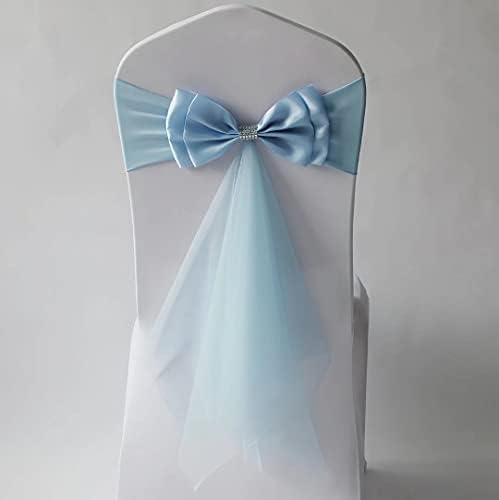 50Pcs Stretch Satin Chair Sashes Bows Chair Bands Decor for Hotel Wedding Reception Party Event Chair Cover Decoration Light Blue by SXXLDNG