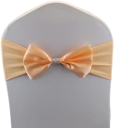 50 PCS Bows Stretch Chair Sashes, for Wedding Party Chair Cover Decoration, Spandex Stretch Chairs Bands (Pack of 50 Champagne Pink by MYS+QiQi
