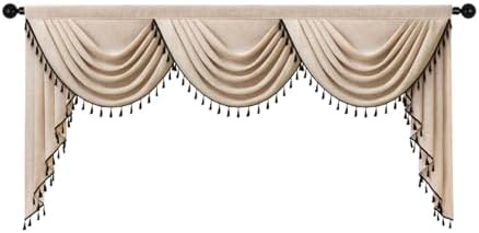ELKCA Faux Linen Curtain Valance for Living Room Japanese Style Modern Curtain Valance for Bedroom Solid Light Coffee with Black Tassel, Rod Pocket (98inch,1 Panel) - Image 5