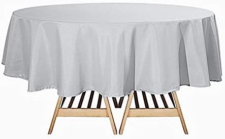 Balsa Circle 6 pcs 90 inch Silver Round Washable Polyester Easy-Care Tablecloth for Indoor and Outdoor Bridal Shower Wedding Table Buffet Table Parties Kitchen Dining by BalsaCircle