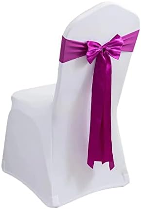 Pack of 50 Satin Stretch Chair Sash Bow, No Need Tied, Spandex Chair Bands, Chair Ribbons Bows for Hotel Wedding Party Banquet Birthday Reception Decor (Fuchsia) by moderw