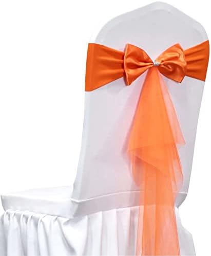 Polyester Stretch Chair Sashes Bands Organza Sash Bows Spandex Bows for Party Birthday Hotel Romantic Wedding Banquets Decoration (Orange 20 PCS) by LIZIMI