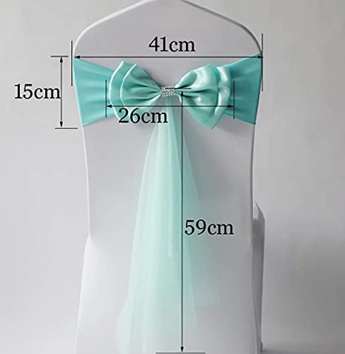 50Pcs Stretch Satin Chair Sashes Bows Chair Bands Decor for Hotel Wedding Reception Party Event Chair Cover Decoration Light Blue - Image 4