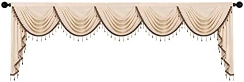 ELKCA Thick Chenille Window Curtains Valance for Living Room Beige Valance with Beads for Bedroom, Rod Pocket (W138inch,1 Panel) by ELKCA