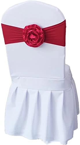 Spandex Stretch Flower Chair Sashes Chair Bands Polyester Bows for Party Hotel Wedding Banquets Decoration （Burgundy 6 PCS） by LIZIMI