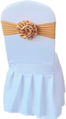 Spandex Stretch Flower Chair Sashes Chair Bands Polyester Bows for Party Hotel Wedding Banquets Decoration （Gold 50 PCS） by LIZIMI