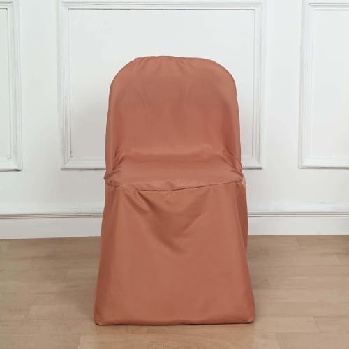 Efavormart 1 Set Terracotta Linen Polyester Folding Chair Covers for Dining Chairs Party Wedding Banquet Outdoor Event Catering Slipcovers by efavormart