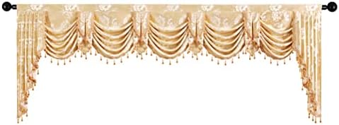 ELKCA Golden Floral Jacquard Swag Waterfall Valance for Living Room Floral Curtain Valance for Bedroom,Rod Pocket,W138 Inch,1 Panel - Image 6