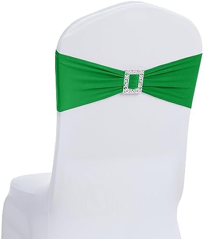 Joccun 30 PCS Spandex Chair Sashes Bows Stretch Chair Cover Band with Buckle Slider Universal Elastic Chair Ties for Wedding Banquet Party Event Decoration (EmeraId) by Joccun