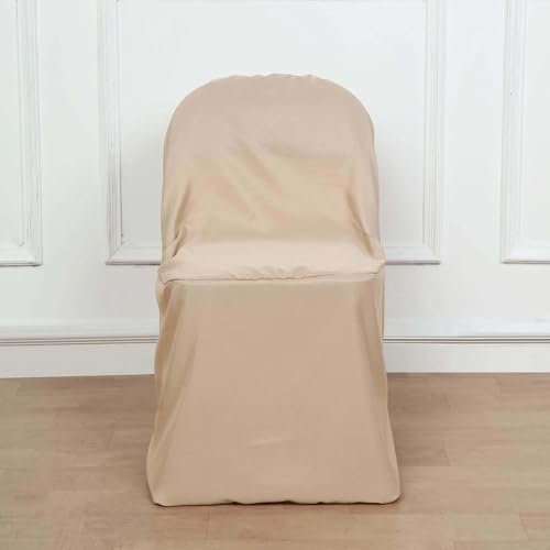 Efavormart 1 Set Nude Polyester Folding Chair Covers for Dining Chairs Party Wedding Banquet Outdoor Event Catering Slipcovers - Image 2