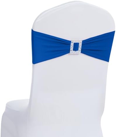 Joccun 30 PCS Spandex Chair Sashes Bows Stretch Chair Cover Band with Buckle Slider Universal Elastic Chair Ties for Wedding Banquet Party Event Decoration (Royal Blue) by Joccun