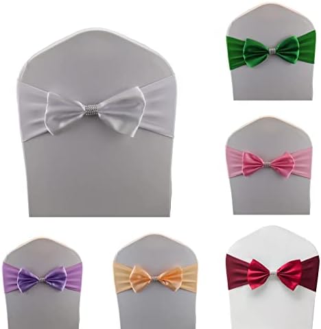 12 PCS Bows Stretch Chair Sashes, for Wedding Party Chair Cover Decoration, Spandex Stretch Chairs Bands (Pack of 12 White - Image 2
