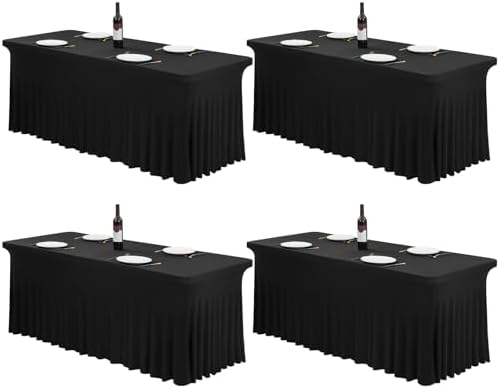 4 Pack Black Spandex Table Skirts for 6 Ft Rectangular Tables by FXKS