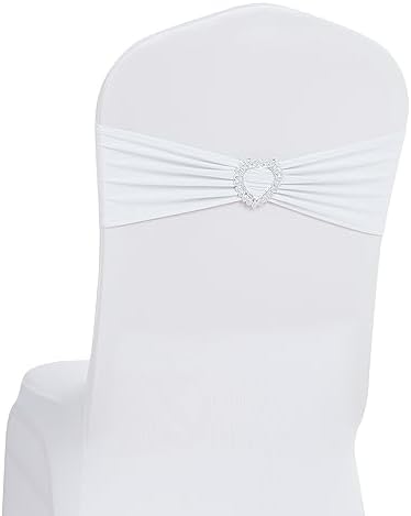 Pack of 60 Spandex Chair Sashes Bows Stretch Chair Cover Band with Buckle Slider Universal Elastic Chair Ties for Wedding Banquet Party Event Decoration (White) by Howhic