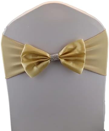 10 PCS Bows Stretch Chair Sashes, for Wedding Party Chair Cover Decoration, Spandex Stretch Chairs Bands (Pack of 10 Champagne by MYS+QiQi