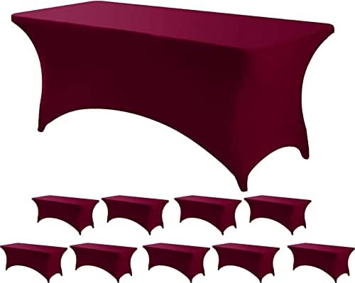 Banquet Tables Pro 6 ft Burgundy 10 Pack Stretch Tight Fit Spandex Rectangular Folding Tablecover for 30Wx72Lx30H Folding Patio Tables, Banquet,Party by BanquetTablesPro