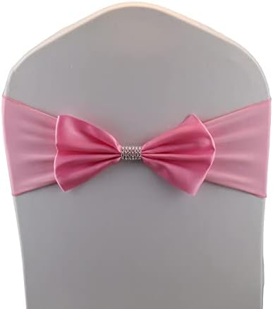 50 PCS Bows Stretch Chair Sashes, for Wedding Party Chair Cover Decoration, Spandex Stretch Chairs Bands (Pack of 50 Pink by MYS+QiQi
