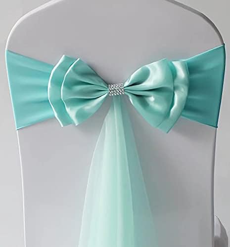 12Pcs Stretch Satin Chair Sashes Bows Chair Bands Decor for Hotel Wedding Reception Party Event Chair Cover Decoration Sky Blue - Image 2
