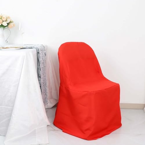 Efavormart 10 Pack Red Linen Polyester Folding Chair Covers for Dining Chairs Party Wedding Banquet Outdoor Event Catering Slipcovers - Image 2
