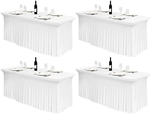 4 Pack White Spandex Table Skirts for 6 Ft Rectangular Tables by FXKS