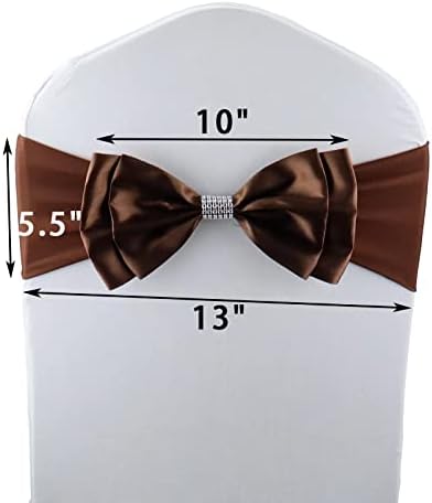 12 PCS Double Bows Stretch Chair Sashes, for Wedding Party Chair Cover Decoration, Spandex Stretch Chairs Bands (Pack of 12 Coffee) - Image 6
