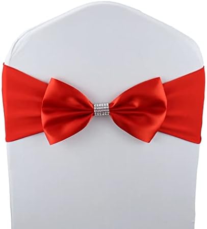 12 PCS Bows Stretch Chair Sashes, for Wedding Party Chair Cover Decoration, Spandex Stretch Chairs Bands (Pack of 12 Red by MYS+QiQi