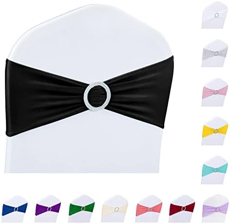 ManMengJi Black Chair Sashes, 25PCS Spandex Sashes Bows, Chair Cover Bands with Buckle Slider for Banquet, Party, Hotel Event Decorations - Image 5