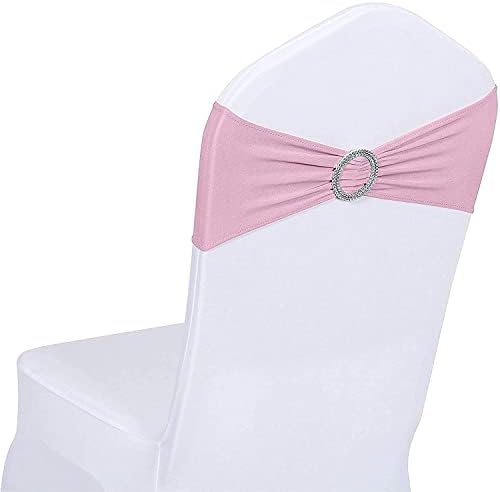 ManMengJi Chair Sashes, Light Pink Spandex Sashes Bows 25PCS, Chair Cover Bands with Buckle Slider for Banquet, Party, Hotel Event Decorations by Home