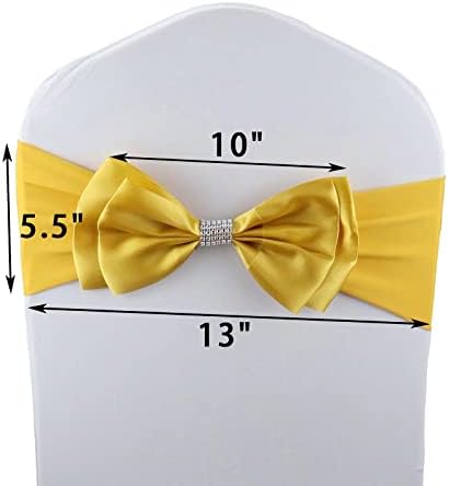100 PCS Double Bows Stretch Chair Sashes, for Wedding Party Chair Cover Decoration, Spandex Stretch Chairs Bands (Pack of 100 Gold) - Image 6