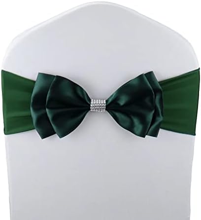 6 PCS Double Bows Stretch Chair Sashes, for Wedding Party Chair Cover Decoration, Spandex Stretch Chairs Bands (Pack of 6 Dark Green) by MYS+QiQi
